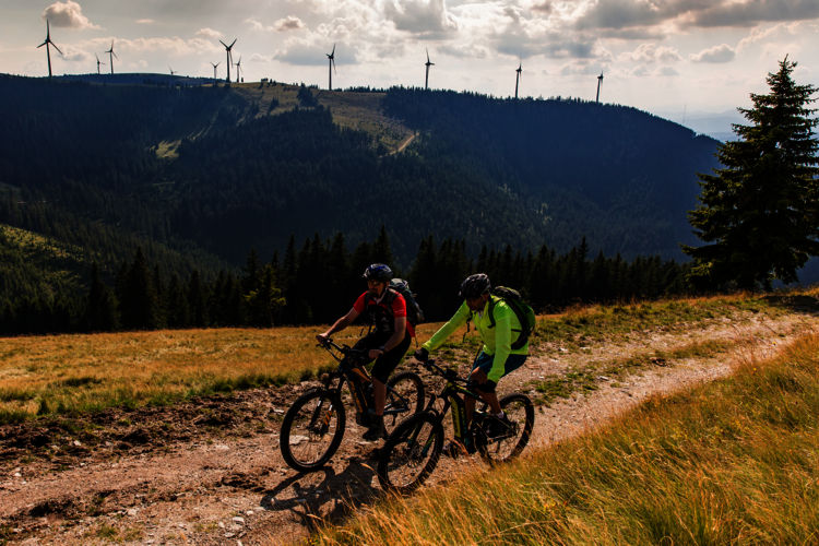 Zwei Mountainbiker in den Bergen