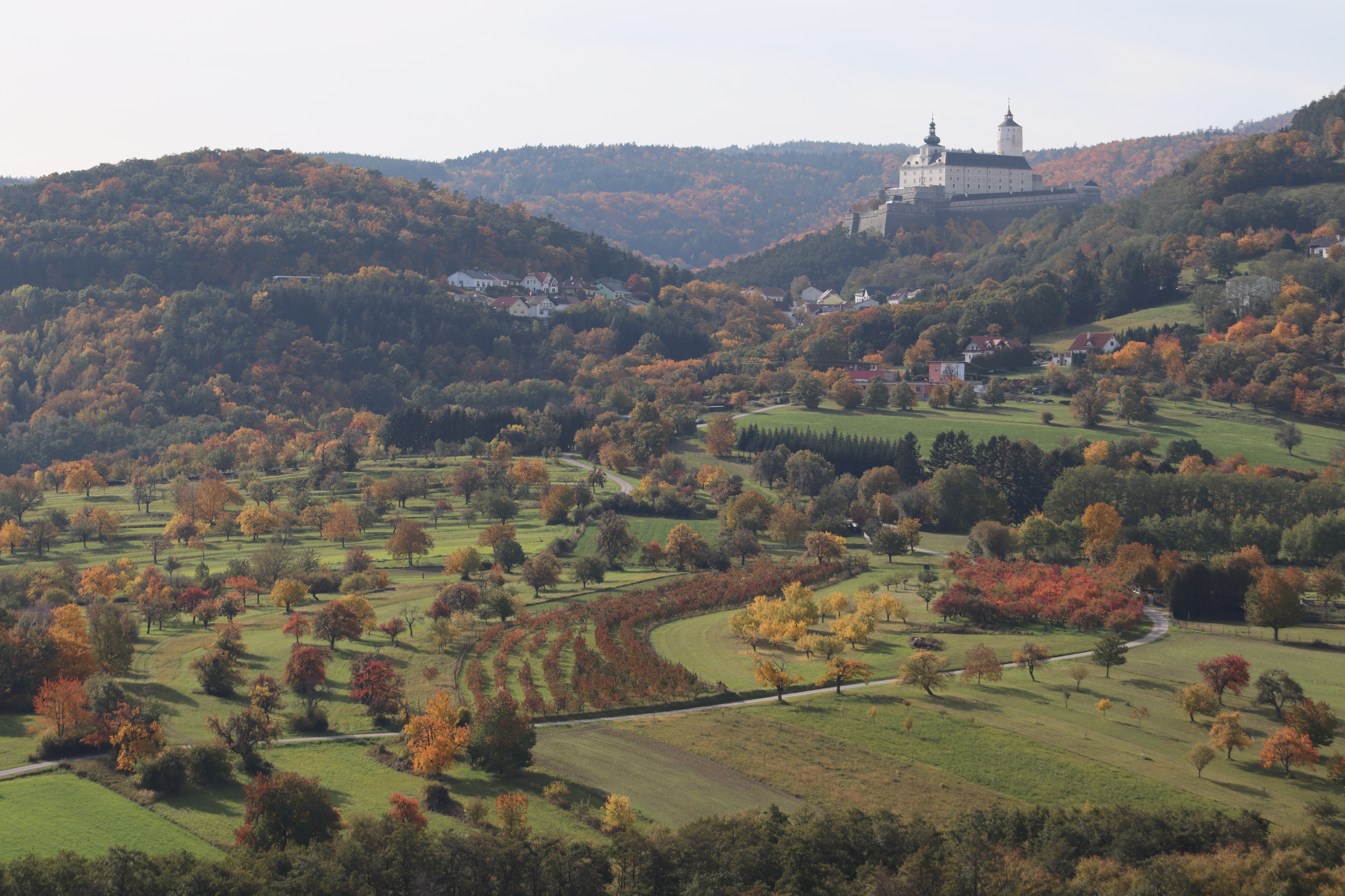 Blick auf eine hügelige Landschaft